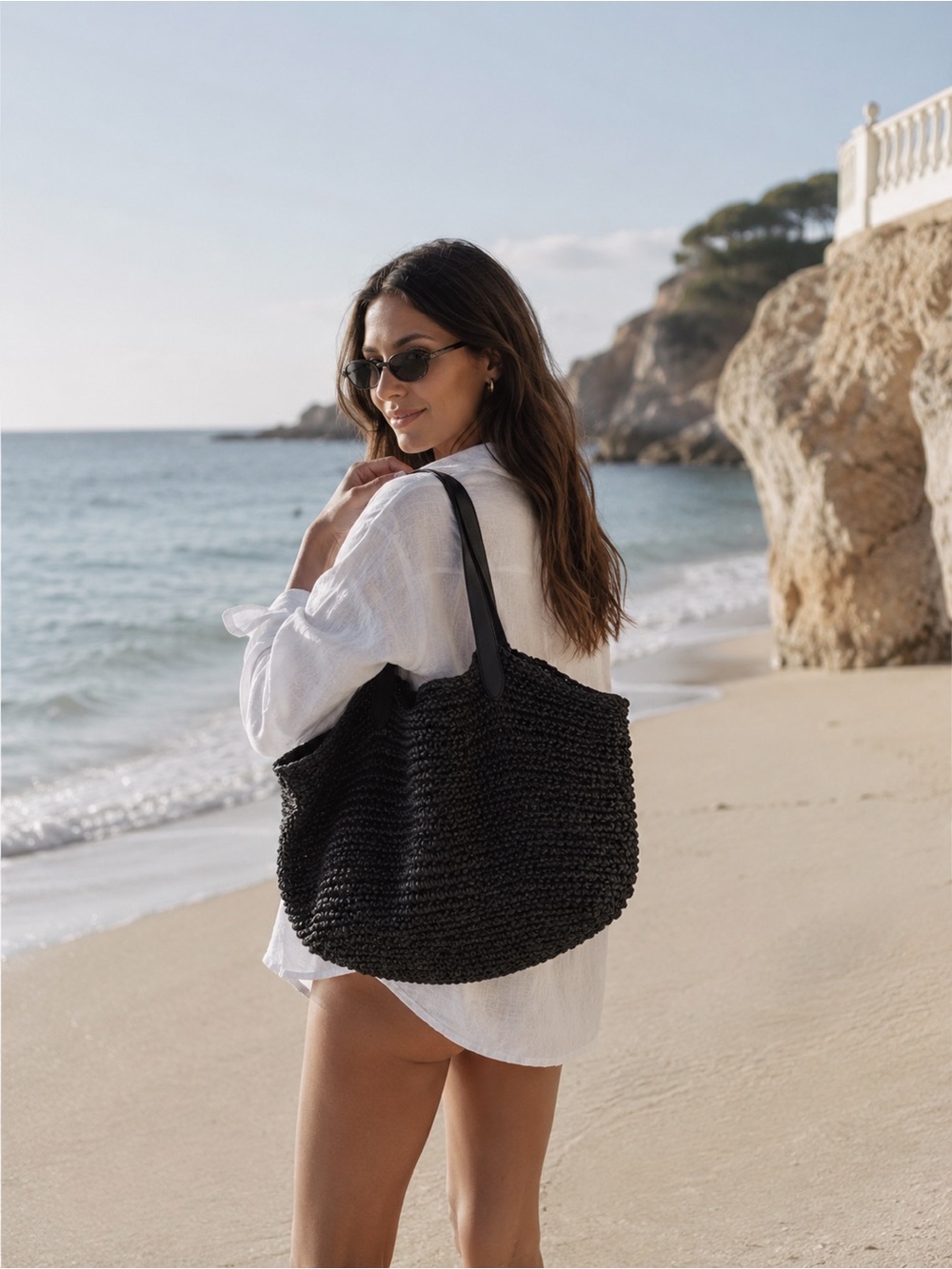Banana Republic Black Paper Straw Shopper Tote Bag – Slouchy Market Beach Bag